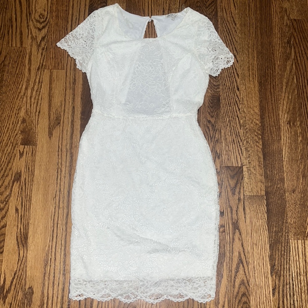 Women’s Charlotte Russe lace short sleeve white mini dress